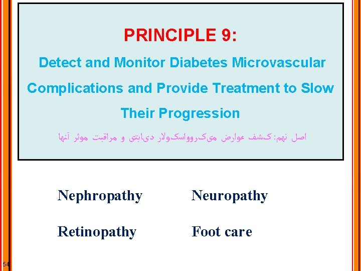 PRINCIPLE 9: Detect and Monitor Diabetes Microvascular Complications and Provide Treatment to Slow Their