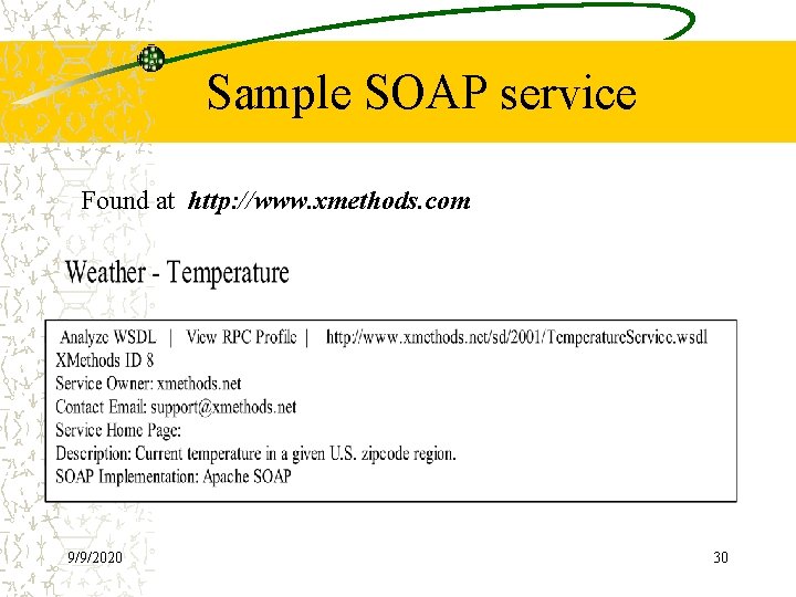 Sample SOAP service Found at http: //www. xmethods. com 9/9/2020 30 