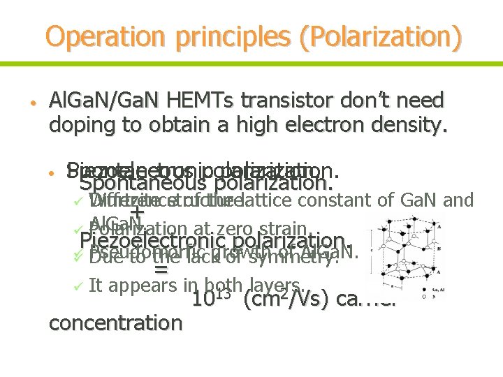 Operation principles (Polarization) • Al. Ga. N/Ga. N HEMTs transistor don’t need doping to
