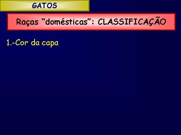 GATOS Raças “domésticas”: CLASSIFICAÇÃO 1. -Cor da capa 