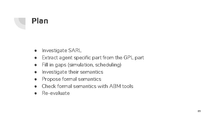 Plan ● ● ● ● Investigate SARL Extract agent specific part from the GPL