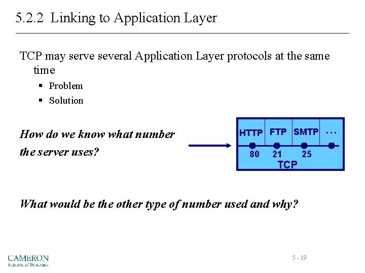 5. 2. 2 Linking to Application Layer TCP may serve several Application Layer protocols