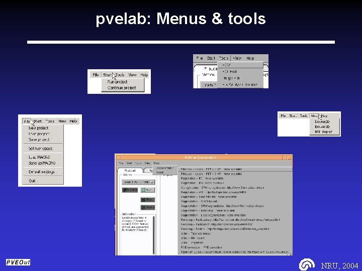 pvelab: Menus & tools NRU, 2004 