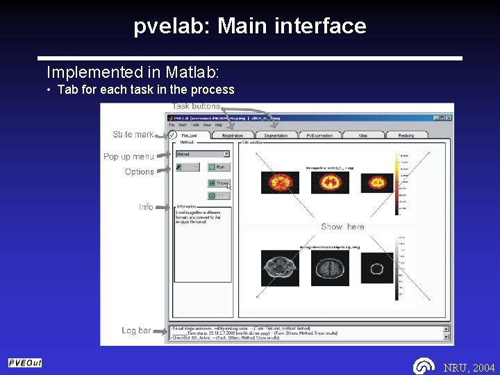 pvelab: Main interface Implemented in Matlab: • Tab for each task in the process