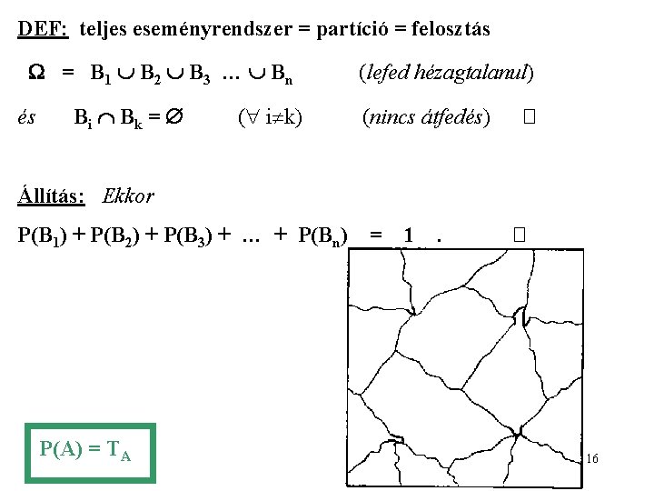 DEF: teljes eseményrendszer = partíció = felosztás = B 1 B 2 B 3