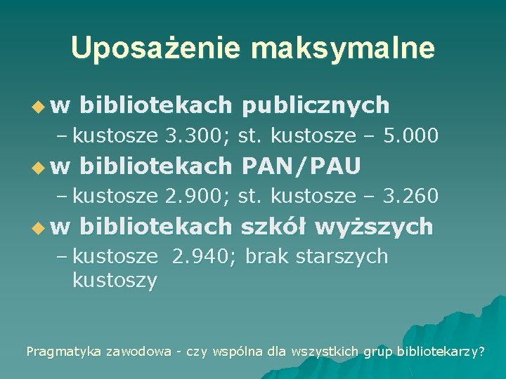 Uposażenie maksymalne uw bibliotekach publicznych – kustosze 3. 300; st. kustosze – 5. 000