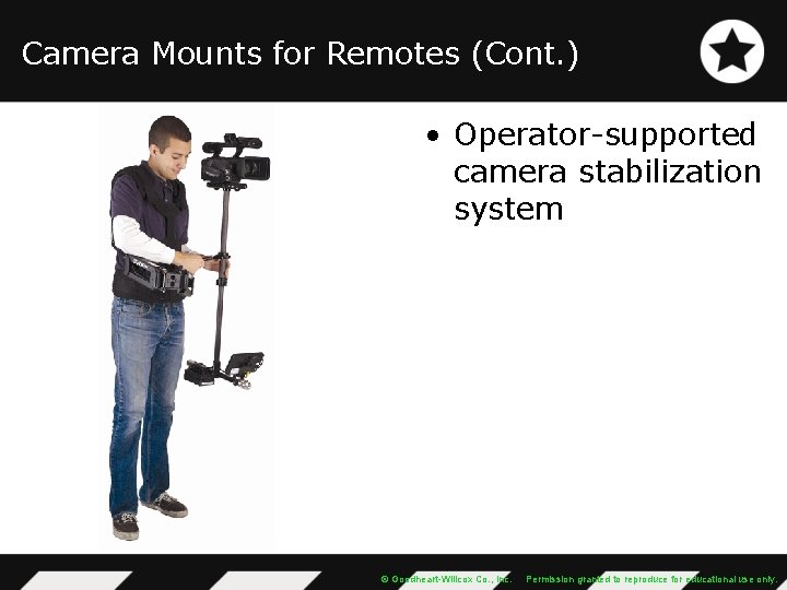 Camera Mounts for Remotes (Cont. ) • Operator-supported camera stabilization system © Goodheart-Willcox Co.