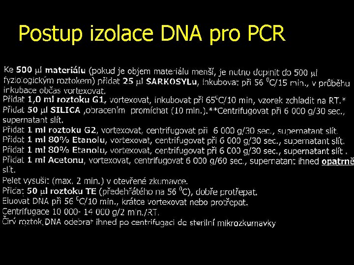 Postup izolace DNA pro PCR 