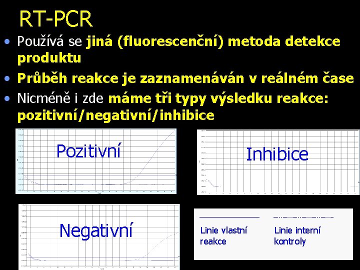RT-PCR • Používá se jiná (fluorescenční) metoda detekce produktu • Průběh reakce je zaznamenáván