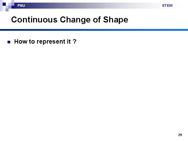 PNU STEM Continuous Change of Shape n How to represent it ? 29 