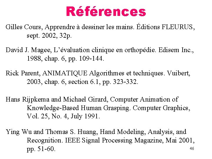 Références Gilles Cours, Apprendre à dessiner les mains. Éditions FLEURUS, sept. 2002, 32 p.