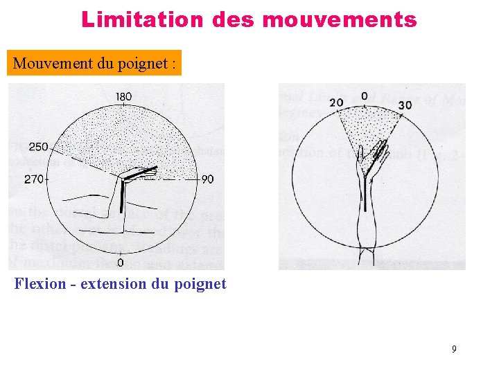 Limitation des mouvements Mouvement du poignet : Flexion - extension du poignet 9 