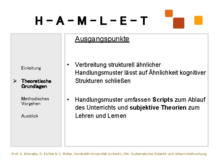 H-A-M-L-E-T Ausgangspunkte Einleitung Ø Theoretische Grundlagen Methodisches Vorgehen Ausblick • Verbreitung strukturell ähnlicher Handlungsmuster