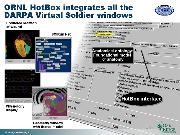 ORNL Hot. Box integrates all the DARPA Virtual Soldier windows Predicted location of wound