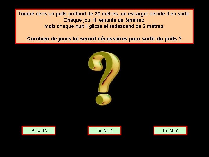 Tombé dans un puits profond de 20 mètres, un escargot décide d’en sortir. Chaque