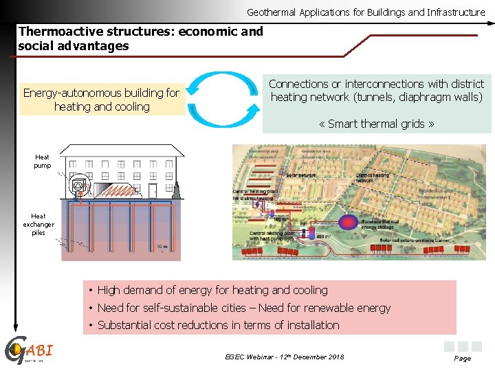 Geothermal Applications for Buildings and Infrastructure Thermoactive structures: economic and social advantages Energy-autonomous building