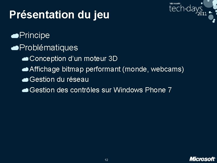 Présentation du jeu Principe Problématiques Conception d’un moteur 3 D Affichage bitmap performant (monde,