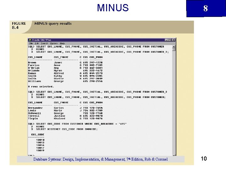 MINUS Database Systems: Design, Implementation, & Management, 7 th Edition, Rob & Coronel 8