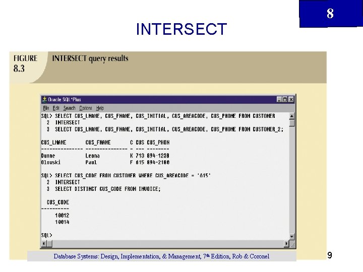 INTERSECT Database Systems: Design, Implementation, & Management, 7 th Edition, Rob & Coronel 8