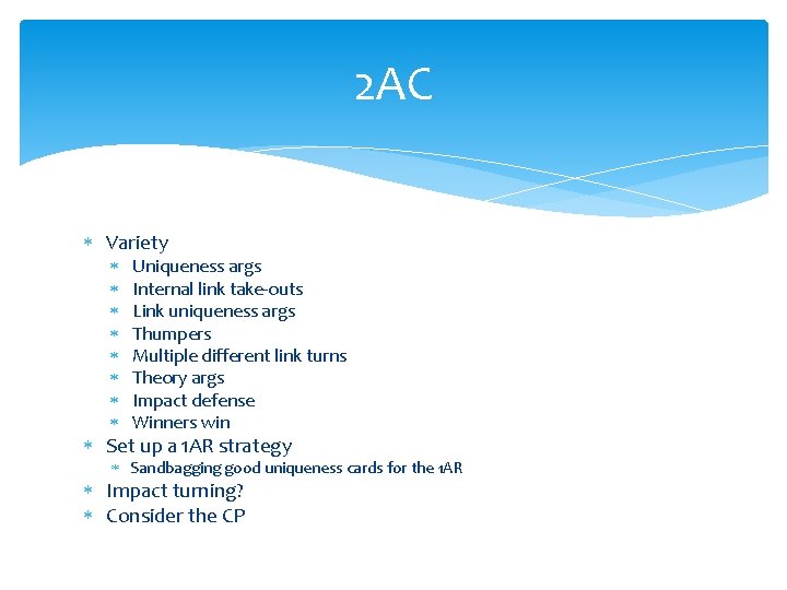 2 AC Variety Uniqueness args Internal link take-outs Link uniqueness args Thumpers Multiple different