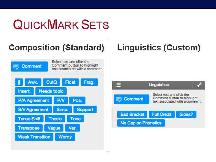 QUICKMARK SETS Composition (Standard) Linguistics (Custom) 