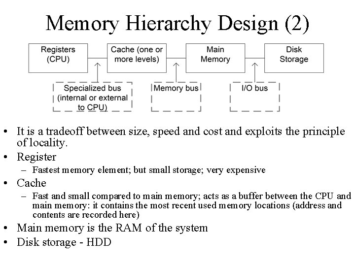 Memory Hierarchy Design (2) • It is a tradeoff between size, speed and cost