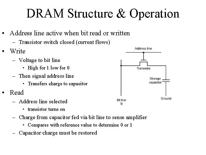 DRAM Structure & Operation • Address line active when bit read or written –