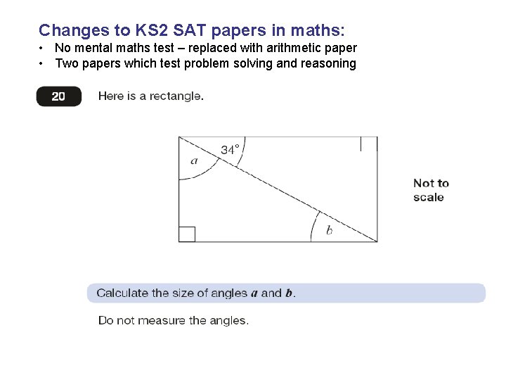 Changes to KS 2 SAT papers in maths: • No mental maths test –