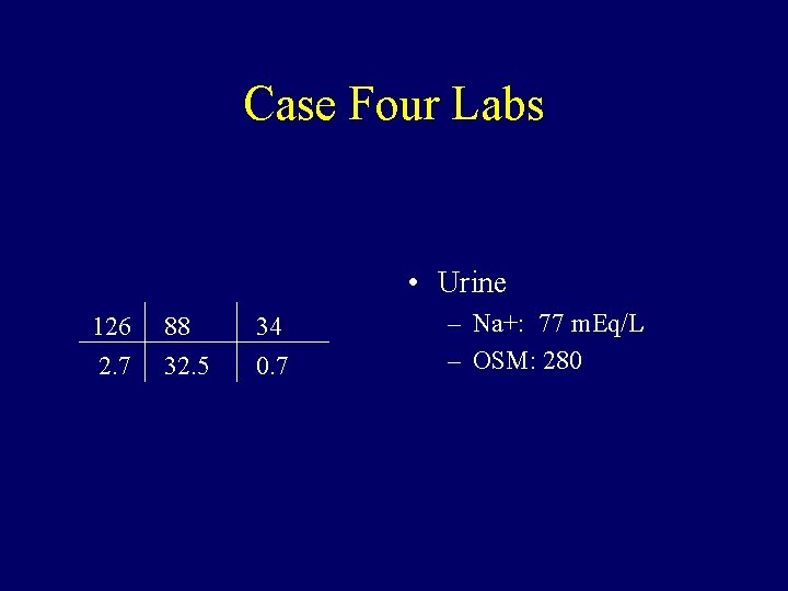 Case Four Labs • Urine 126 2. 7 88 32. 5 34 0. 7