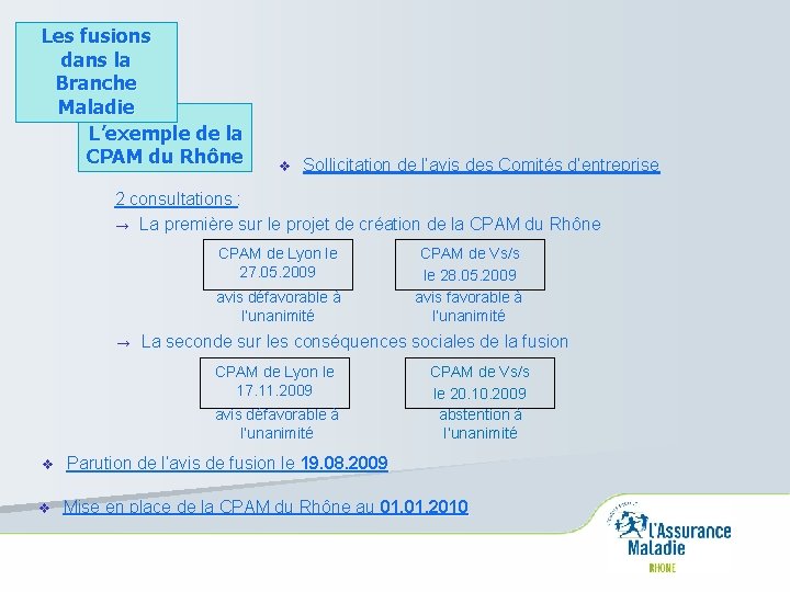 Les fusions dans la Branche Maladie L’exemple de la CPAM du Rhône v Sollicitation