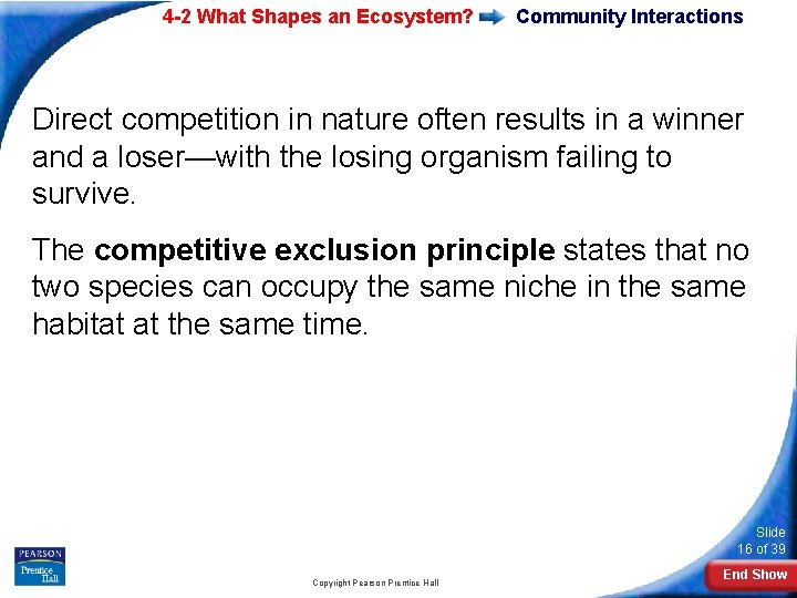 4 -2 What Shapes an Ecosystem? Community Interactions Direct competition in nature often results