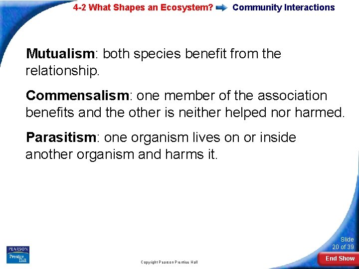 4 -2 What Shapes an Ecosystem? Community Interactions Mutualism: both species benefit from the