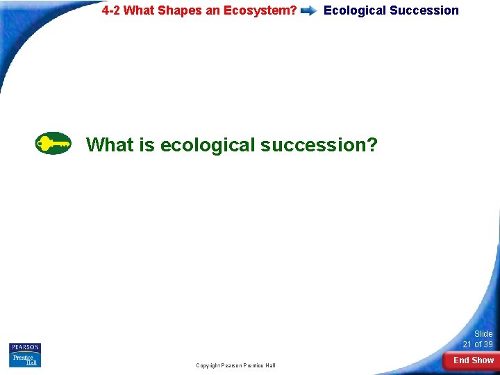 4 -2 What Shapes an Ecosystem? Ecological Succession What is ecological succession? Slide 21