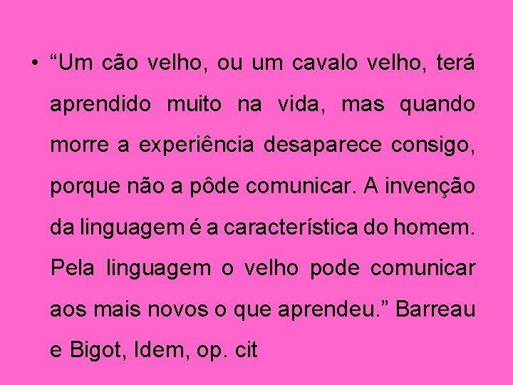  • “Um cão velho, ou um cavalo velho, terá aprendido muito na vida,