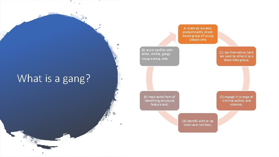 A relatively durable, predominantly streetbased group of young people who (5) are in conflict