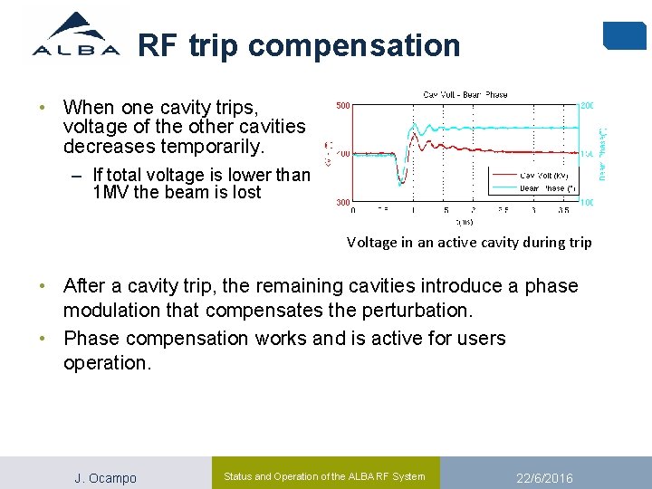 RF trip compensation • When one cavity trips, voltage of the other cavities decreases