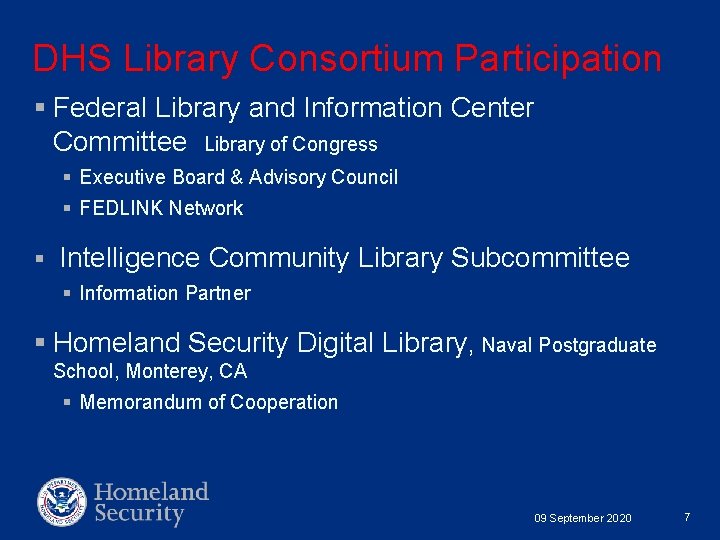 DHS Library Consortium Participation § Federal Library and Information Center Committee Library of Congress