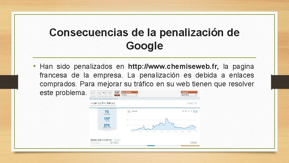 Consecuencias de la penalización de Google • Han sido penalizados en http: //www. chemiseweb.