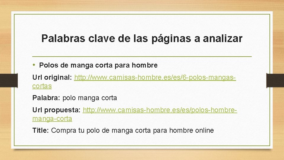 Palabras clave de las páginas a analizar • Polos de manga corta para hombre