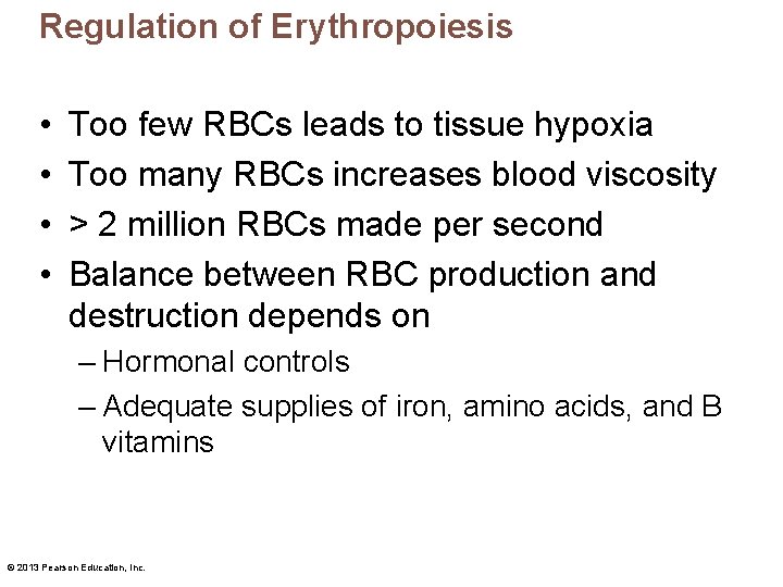 Regulation of Erythropoiesis • • Too few RBCs leads to tissue hypoxia Too many