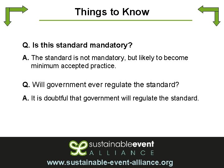 Things to Know Q. Is this standard mandatory? A. The standard is not mandatory,