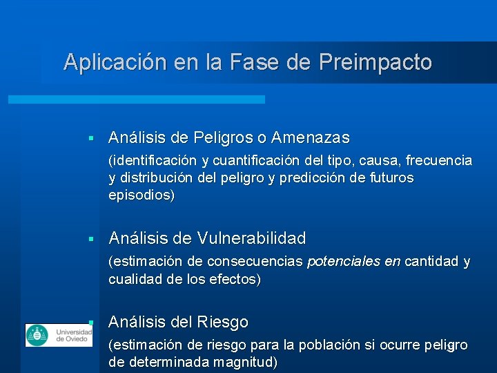 Aplicación en la Fase de Preimpacto § Análisis de Peligros o Amenazas (identificación y