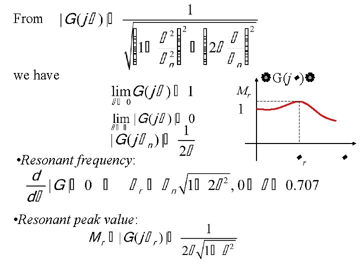 From we have Mr G(j ) 1 • Resonant frequency: • Resonant peak value: