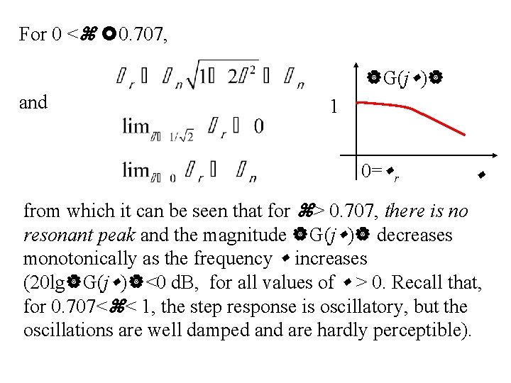 For 0 < 0. 707, G(j ) and 1 0= r from which it