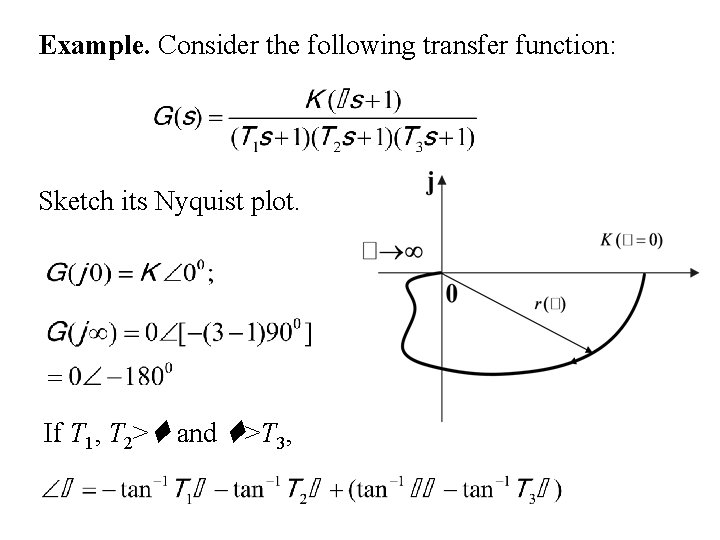 Example. Consider the following transfer function: Sketch its Nyquist plot. If T 1, T
