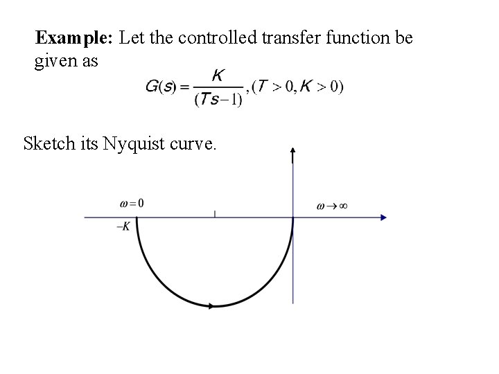 Example: Let the controlled transfer function be given as Sketch its Nyquist curve. 