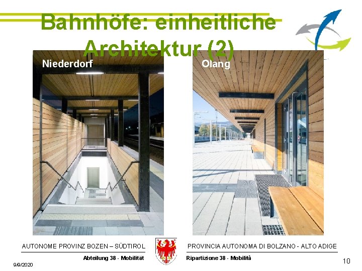 Bahnhöfe: einheitliche Architektur (2) Niederdorf AUTONOME PROVINZ BOZEN – SÜDTIROL Abteilung 38 - Mobilität