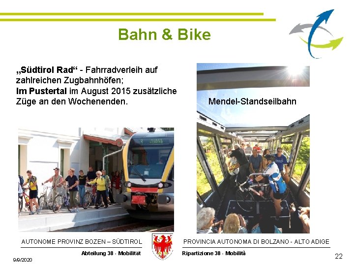 Bahn & Bike „Südtirol Rad“ - Fahrradverleih auf zahlreichen Zugbahnhöfen; Im Pustertal im August