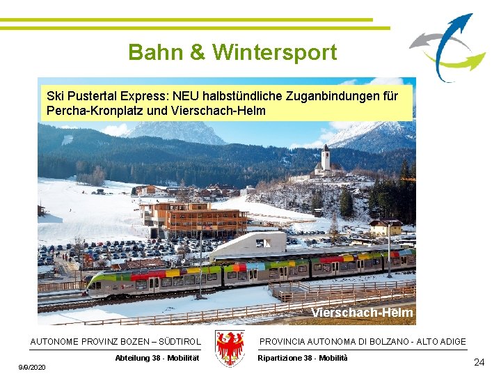 Bahn & Wintersport Ski Pustertal Express: NEU halbstündliche Zuganbindungen für Percha-Kronplatz und Vierschach-Helm AUTONOME