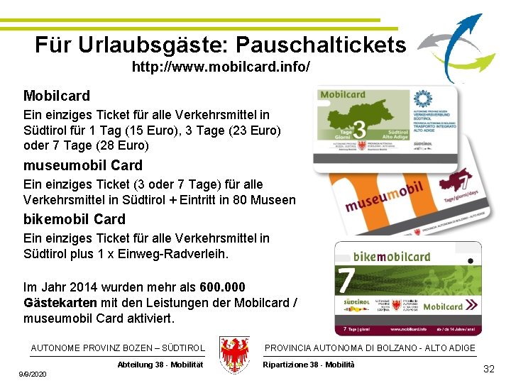 Für Urlaubsgäste: Pauschaltickets http: //www. mobilcard. info/ Mobilcard Ein einziges Ticket für alle Verkehrsmittel